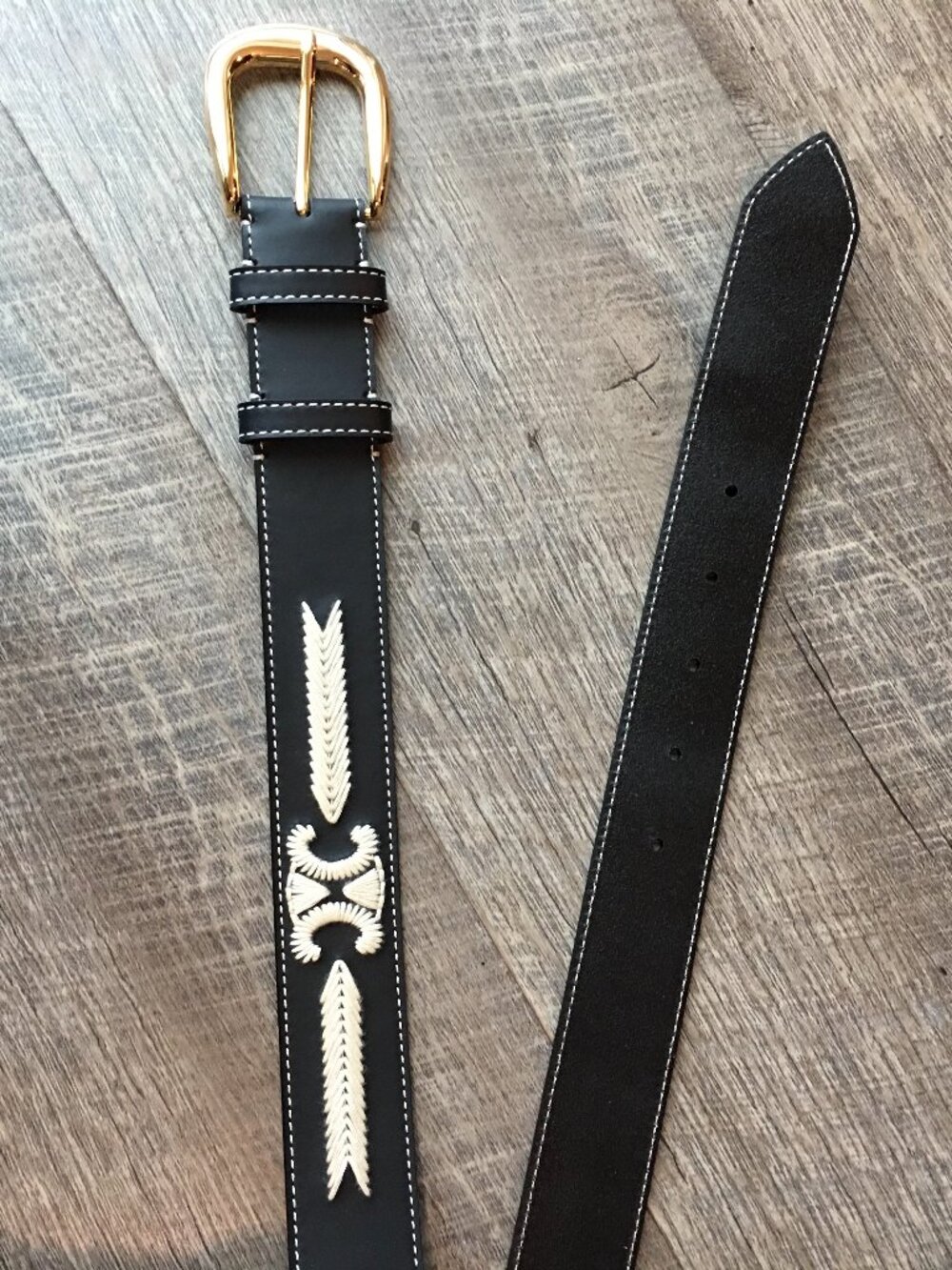 Vintage Celine White Stitch Embroidered Belt